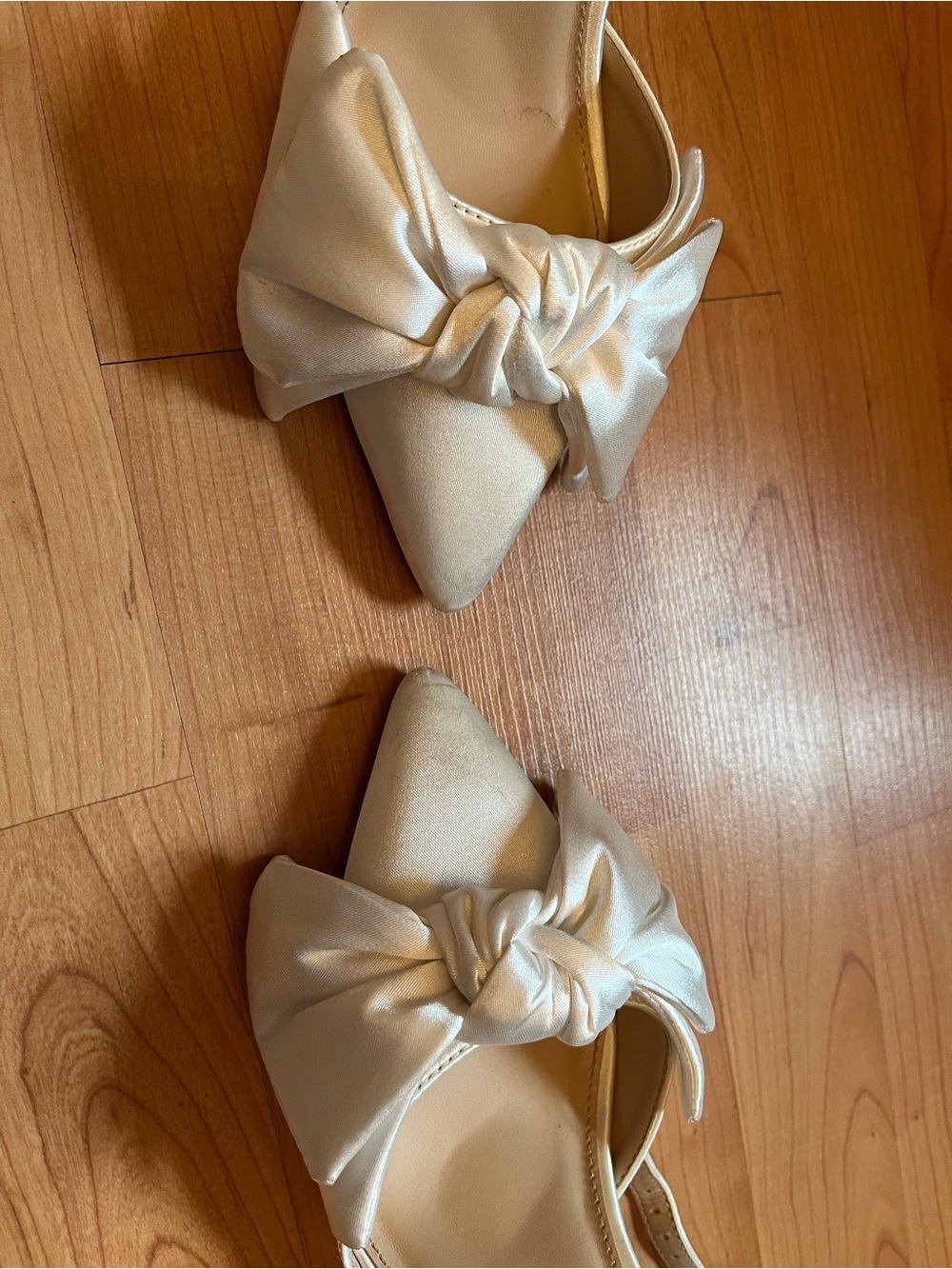 Lulu's Ivory Satin Knotted Pointed-Toe Ankle-Strap Heels - Picture 3 of 5